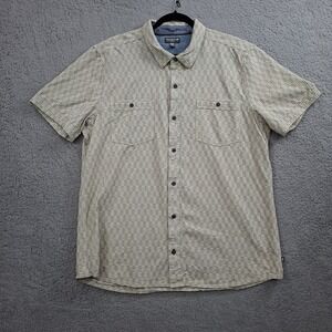 Toad&Co Mens XXL Short Sleeve Button Down Shirt Ivory Striped Organic Cotton